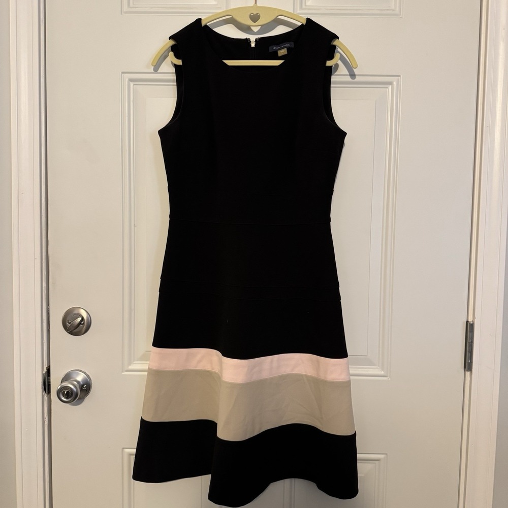 Tommy Hilfiger Black Pink Nude Striped A-line Swing Dress NWT 6